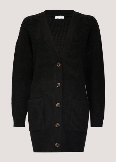 Black Ribbed Boyfriend Cardigan