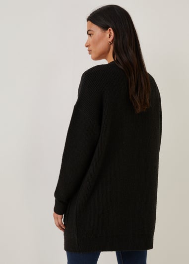 Black Ribbed Boyfriend Cardigan