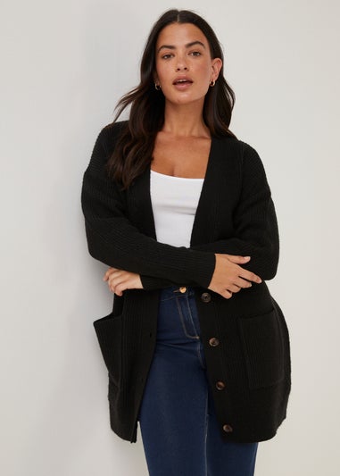 Black Ribbed Boyfriend Cardigan