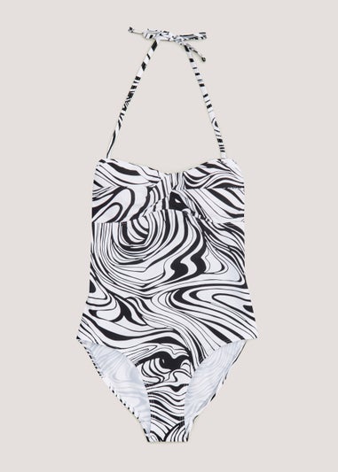 Monochrome Wave Bandeau Swimsuit