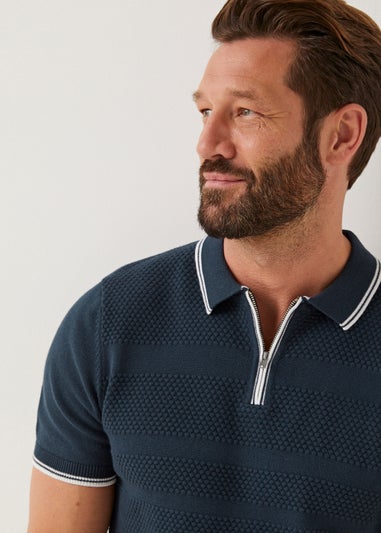 Navy Knitted Polo Shirt