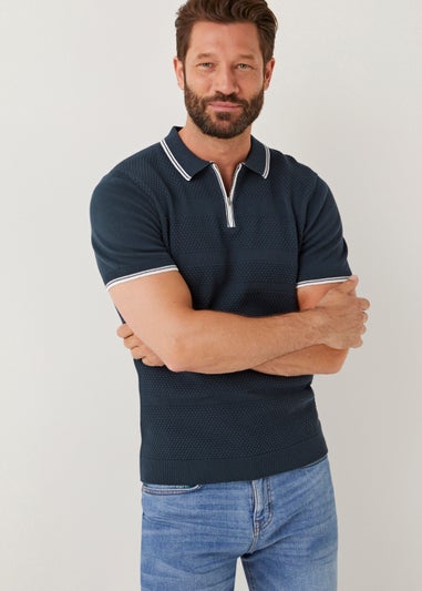 Navy Knitted Polo Shirt