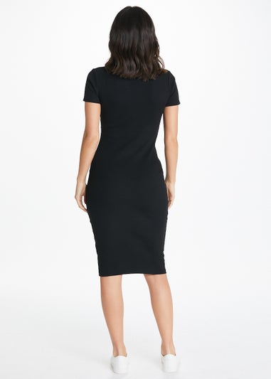 Be Beau Black Ribbed Collar Midi Dress