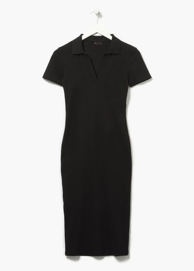 Be Beau Black Ribbed Collar Midi Dress