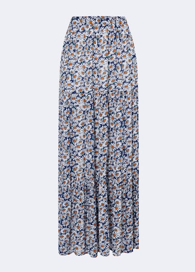 Navy Daisy Print Crinkle Maxi Skirt