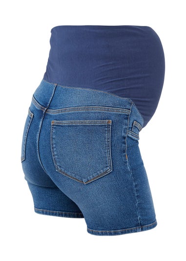 Mamalicious Maternity Blue Over Bump Denim Shorts