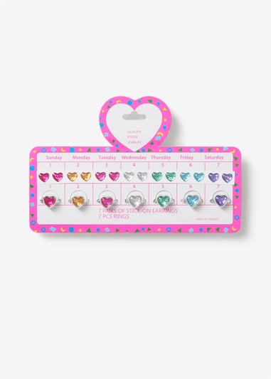 Girls 7 Pack Bright Stick On Earrings With Ring