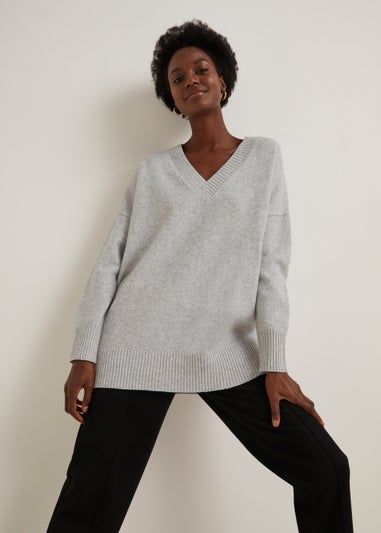 Grey V-Neck Jumper