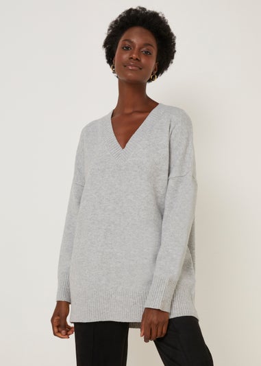 Grey V-Neck Jumper