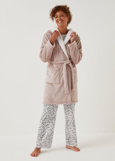 Pink Herringbone Hooded Dressing Gown