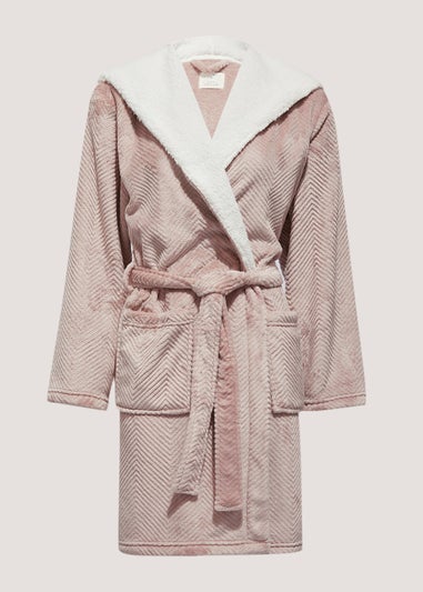 Pink Herringbone Hooded Dressing Gown