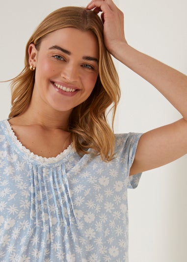 Blue Daisy Print Lace Nightie