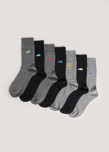 7 Pack Car Embroidery Socks