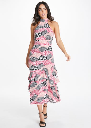 Be Beau Pink Animal Print High Apex Midi Dress