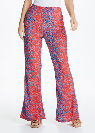 Be Beau Red Animal Print Plisse Co-Ord Trousers