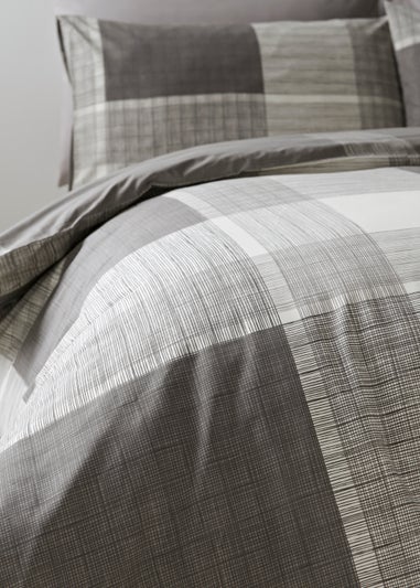 Grey Check Print Reversible Duvet Cover