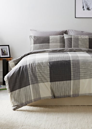 Grey Check Print Reversible Duvet Cover