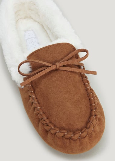 Tan Faux Fur Moccasin Slippers