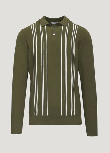 Khaki Stripe Long Sleeve Polo Shirt