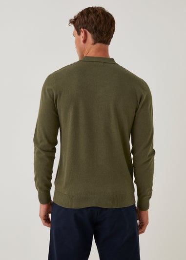 Khaki Stripe Long Sleeve Polo Shirt