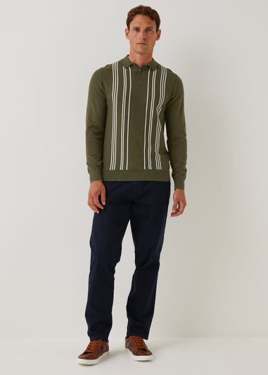 Khaki Stripe Long Sleeve Polo Shirt