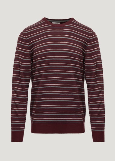 Burgundy Stripe Soft Touch Crew Neck Jumper