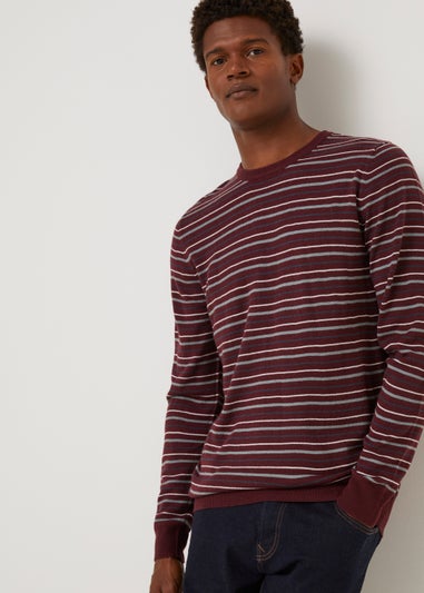 Burgundy Stripe Soft Touch Crew Neck Jumper