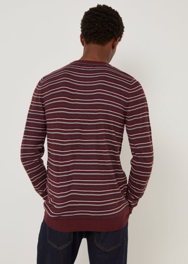 Burgundy Stripe Soft Touch Crew Neck Jumper