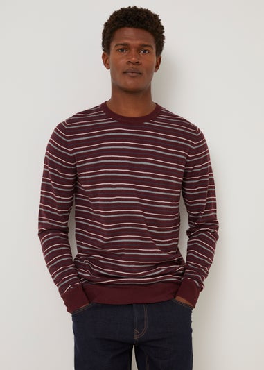 Burgundy Stripe Soft Touch Crew Neck Jumper