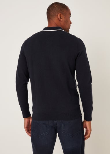 Navy Long Sleeve Zip Polo Shirt