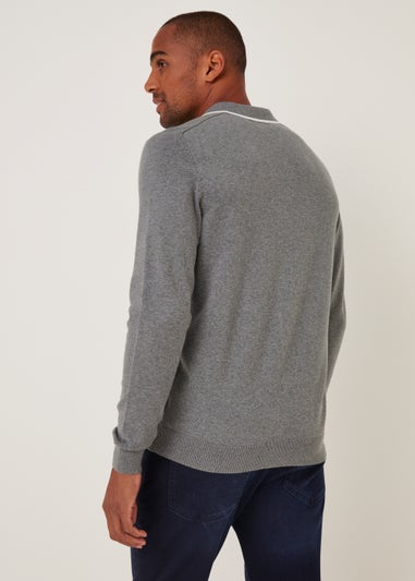 Grey Long Sleeve Zip Polo Shirt