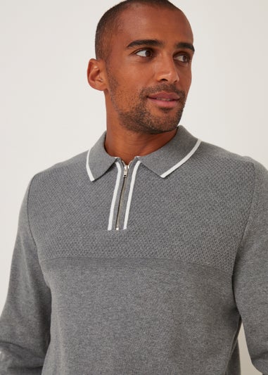 Grey Long Sleeve Zip Polo Shirt
