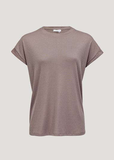 Brown Ribbed Longline T-Shirt