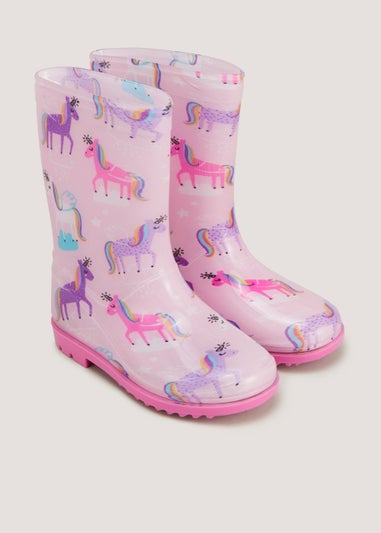 Girls Pink Unicorn Wellies Younger 4 12 Matalan