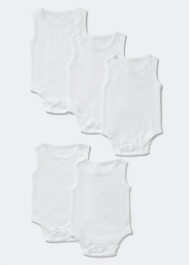 Baby 5 Pack White Sleeveless Bodysuits (Newborn-23mths)