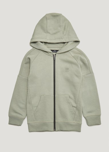 Boys Khaki Waffle Zip Up Hoodie (4-15yrs)