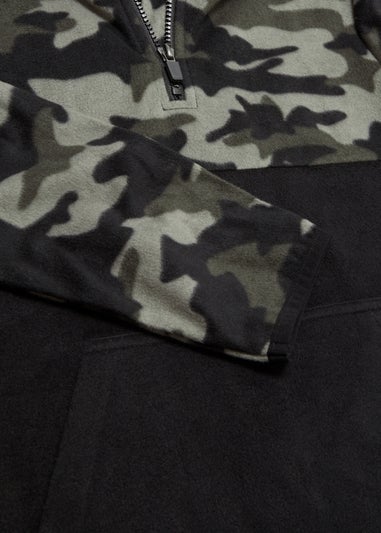Boys Khaki Camo Polar Fleece Half Zip Hoodie (4-13yrs)