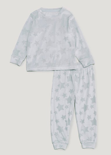 Girls Grey Star Velour Twosie Pyjama Set (9mths-5yrs)