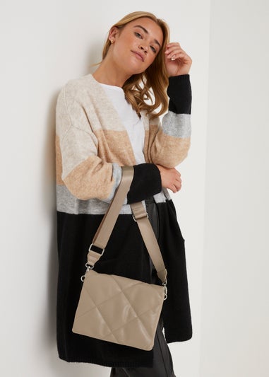 Taupe PU Quilted Handbag