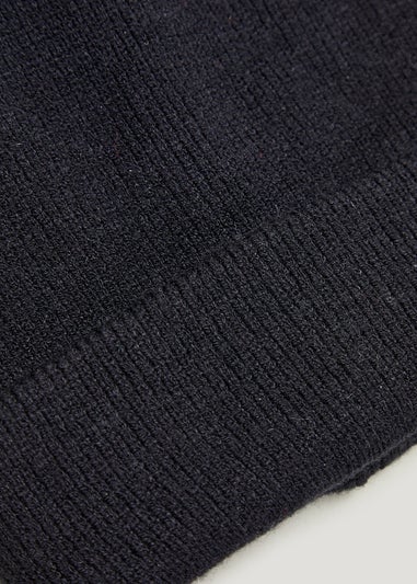 Black Ribbed Beanie Hat