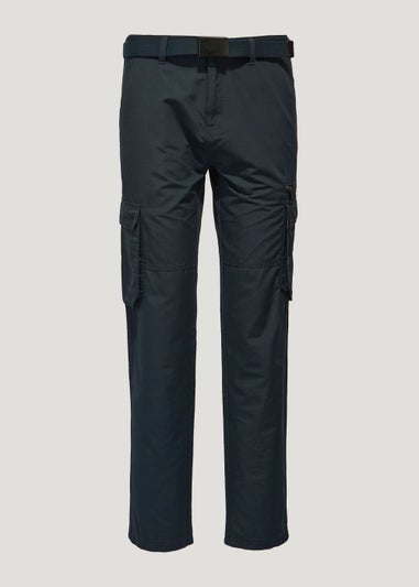 Navy Belted Straight Fit Utility Cargo Trousers