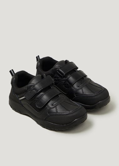 Boys Black Coated Leather School Trainers (Younger 10-Older 6)