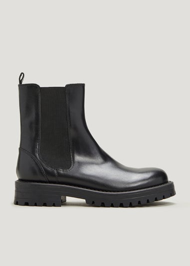 Black Leather Cleated Chelsea Boots