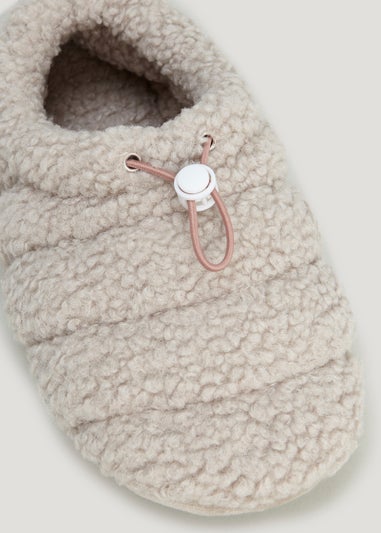 Taupe Teddy Fleece Toggle Slippers