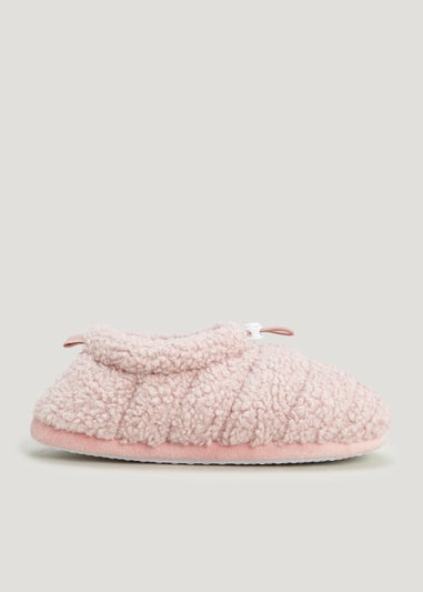 Pink Teddy Fleece Toggle Slippers