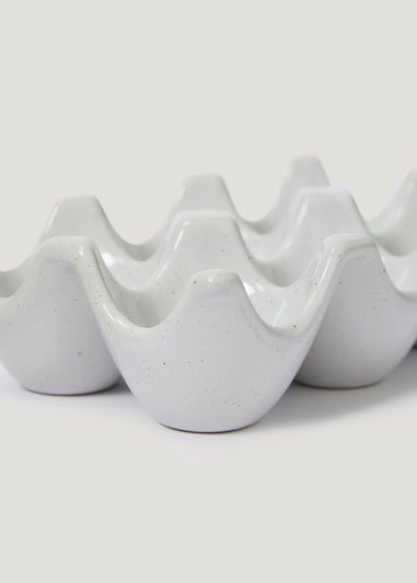 White Speckled Ceramic Egg Holder (10cm x 15.5cm)