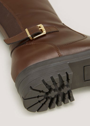 Brown Real Leather Knee High Boots