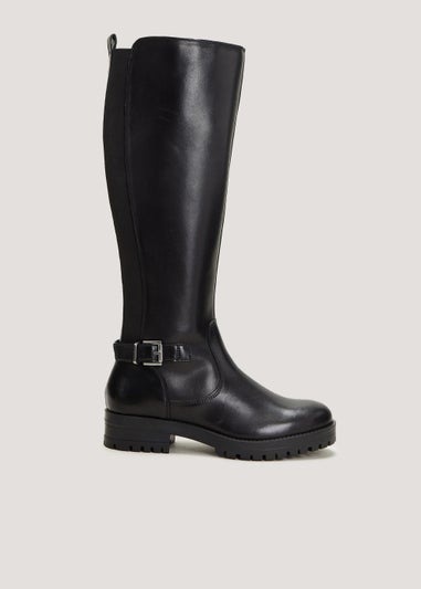 Black Leather Knee High Boots - Matalan