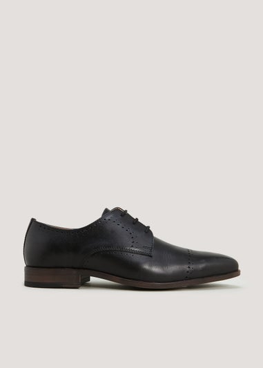 Black Leather Punch Derby Shoes