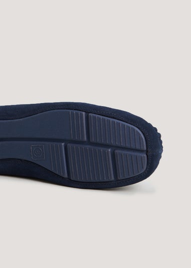 Navy Suede Moccasin Slippers